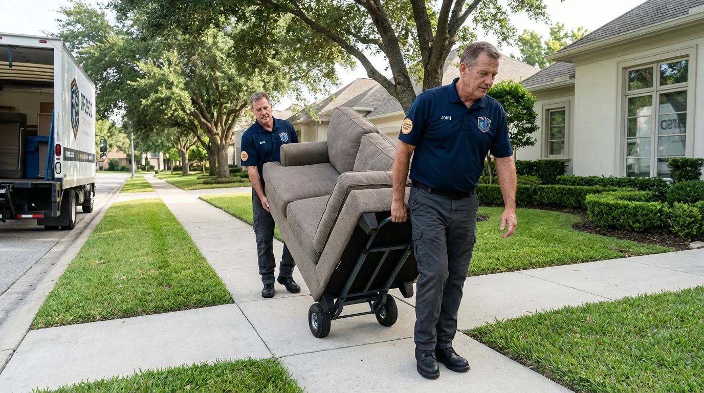 Local residential moving crew loading furniture in Overland Park, KS