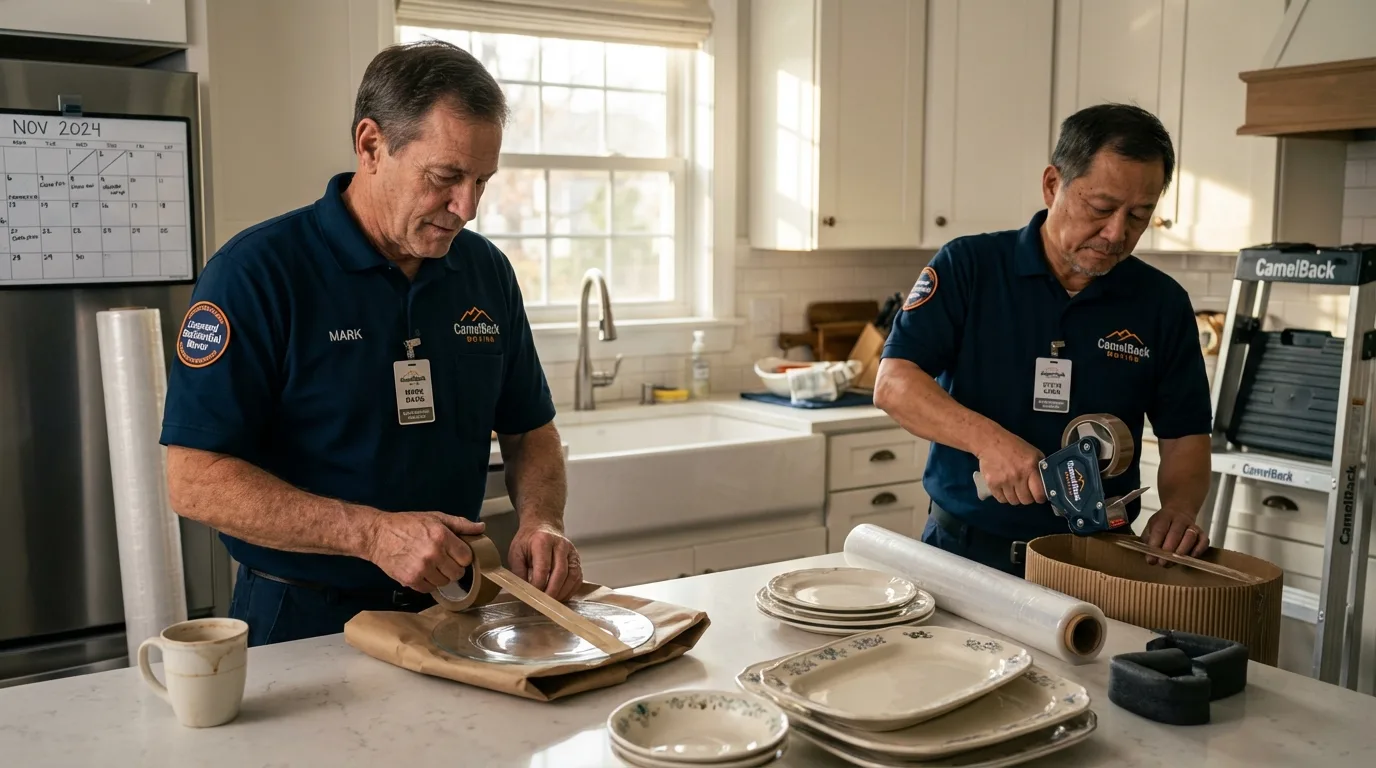 Professional crew packing kitchen dishware in Overland Park, KS