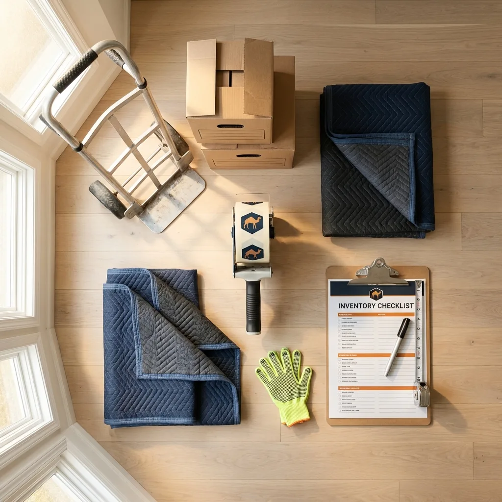 Professional moving supplies and packing materials layout for Overland Park residential relocations